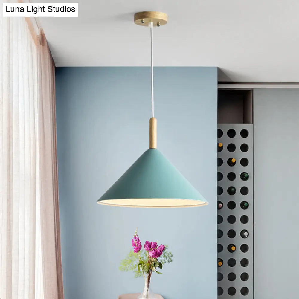 Modern Metal Cone Pendant Light With Yellow/Blue Finish 12.5/16.5 Dia Blue / 12.5