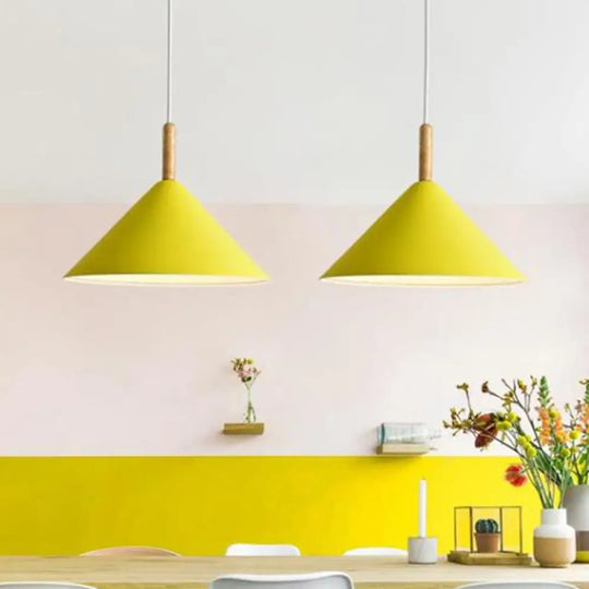 Modern Metal Cone Hanging Pendant Light 1-Light Yellow/Blue 12.5’/16.5’ Dia Yellow / 12.5’