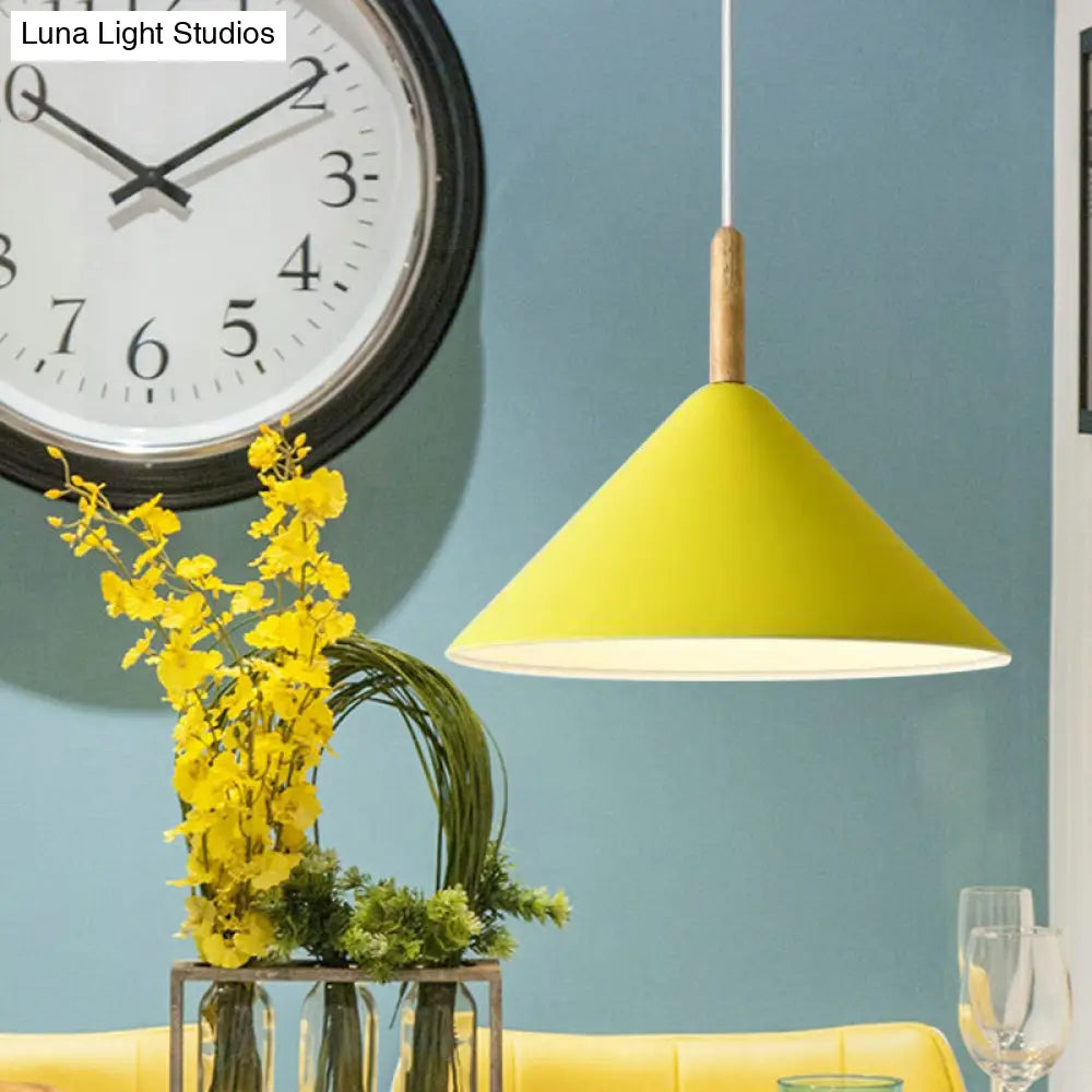 Modern Metal Cone Pendant Light With Yellow/Blue Finish 12.5/16.5 Dia