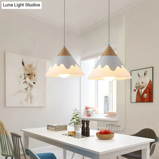 Modern Metal Cone Pendant Light Fixture For Dining Room In White/Gray/Black