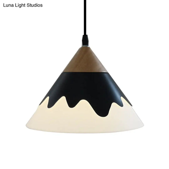 Modern Metal Cone Hanging Pendant Light Fixture | 1-Light White/Gray/Black Ideal For Dining Room