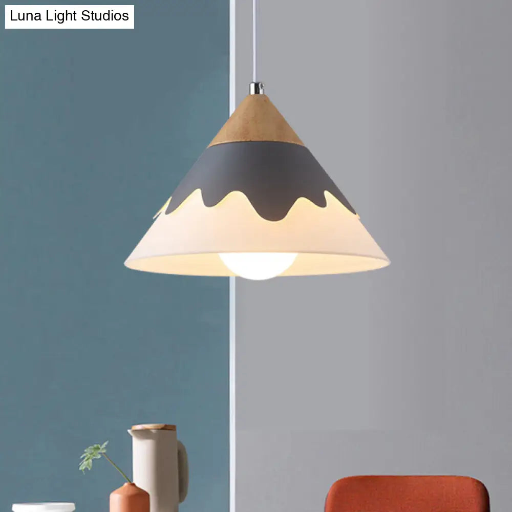 Modern Metal Cone Hanging Pendant Light Fixture | 1-Light White/Gray/Black Ideal For Dining Room