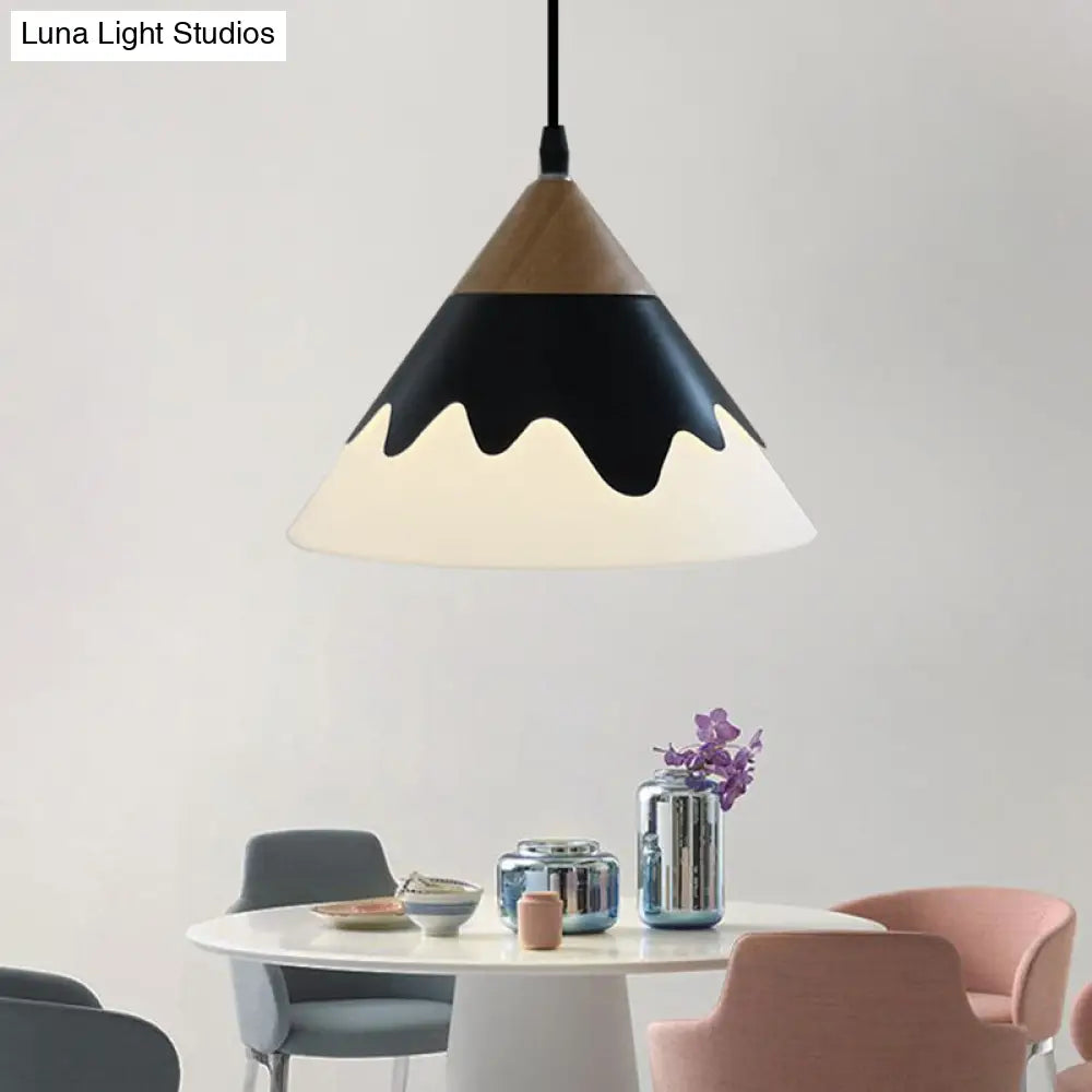 Modern Metal Cone Hanging Pendant Light Fixture | 1-Light White/Gray/Black Ideal For Dining Room