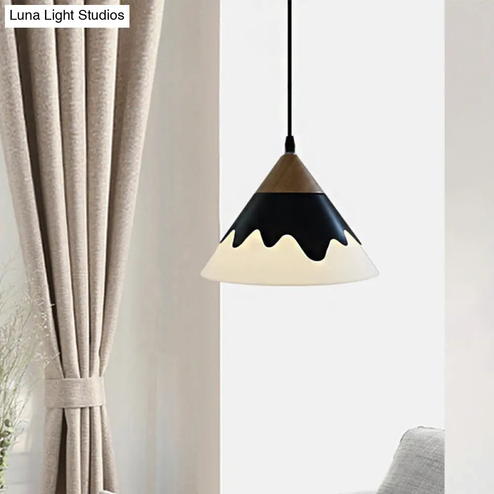 Modern Metal Cone Hanging Pendant Light Fixture | 1-Light White/Gray/Black Ideal For Dining Room