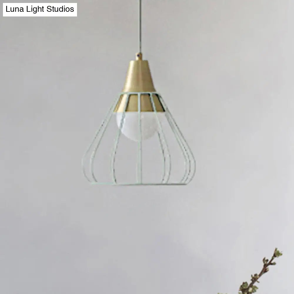 Modern Metal Cone Pendant Lighting - 1 Light Hanging Lamp With Wire-Cage Shade (9/13 Wide) White / 9