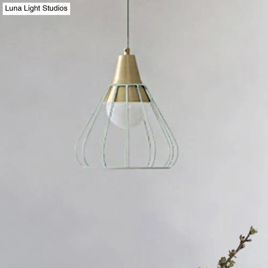 Modern Metal Cone Pendant Lighting - 1 Light Hanging Lamp With Wire-Cage Shade (9/13 Wide) White / 9