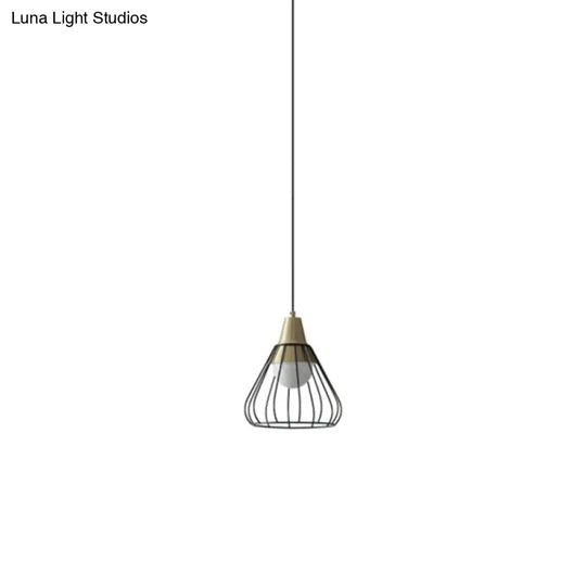 Modern Metal Cone Pendant Lighting - 1 Light Hanging Lamp With Wire-Cage Shade (9/13 Wide)