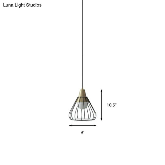 Modern Metal Cone Pendant Lighting - 1 Light Hanging Lamp With Wire-Cage Shade (9/13 Wide)