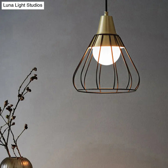 Modern Metal Cone Pendant Lighting - 1 Light Hanging Lamp With Wire-Cage Shade (9/13 Wide) Black / 9