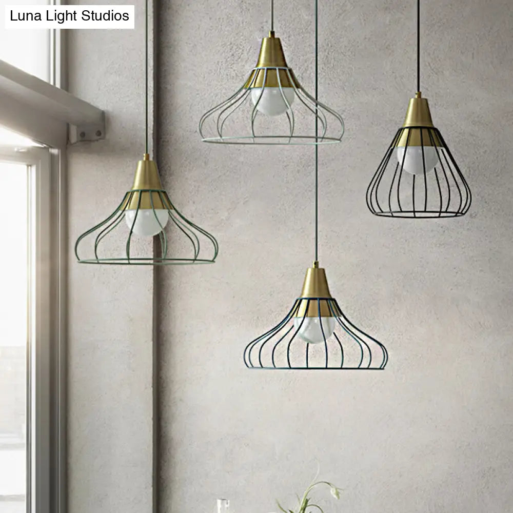 Modern Metal Cone Pendant Lighting - 1 Light Hanging Lamp With Wire-Cage Shade (9/13 Wide)