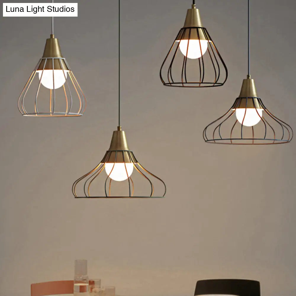 Modern Metal Cone Pendant Lighting - 1 Light Hanging Lamp With Wire-Cage Shade (9/13 Wide)