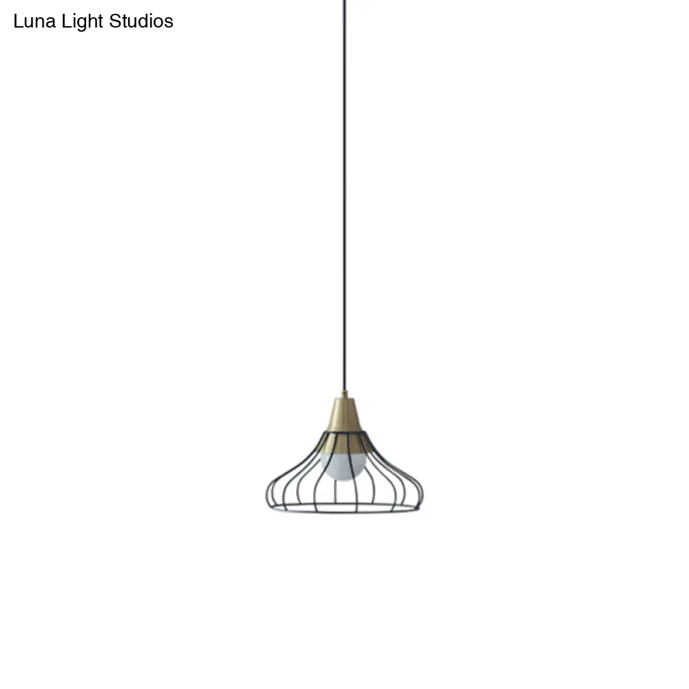 Modern Metal Cone Pendant Lighting - 1 Light Hanging Lamp With Wire-Cage Shade (9/13 Wide)