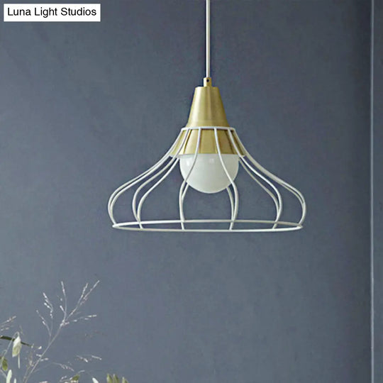 Modern Metal Cone Pendant Lighting - 1 Light Hanging Lamp With Wire-Cage Shade (9/13 Wide)