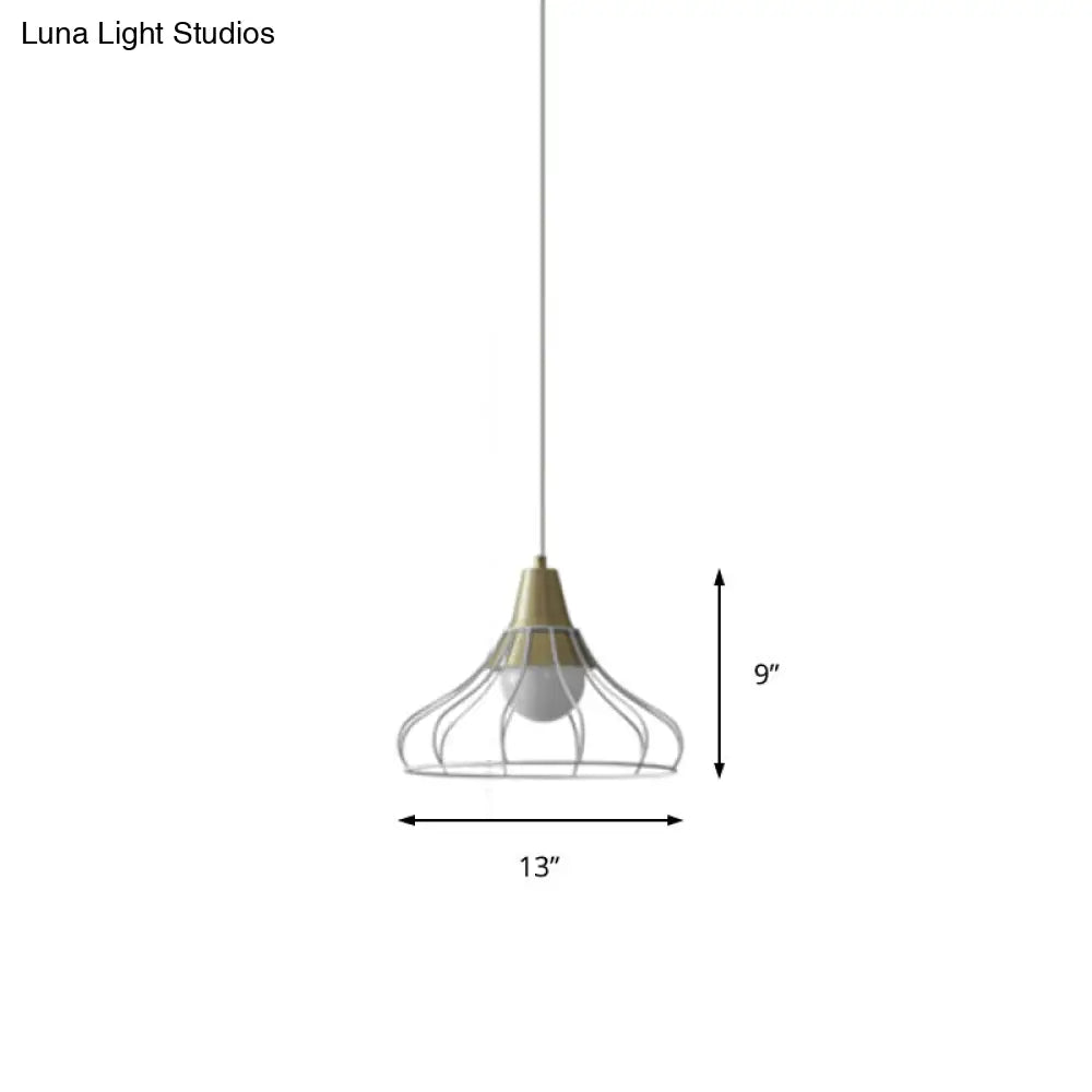 Modern Metal Cone Pendant Lighting - 1 Light Hanging Lamp With Wire-Cage Shade (9/13 Wide)