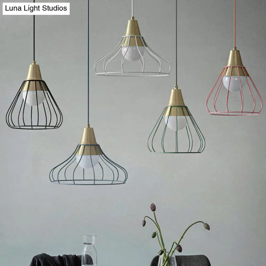 Modern Metal Cone Pendant Lighting - 1 Light Hanging Lamp With Wire-Cage Shade (9/13 Wide)