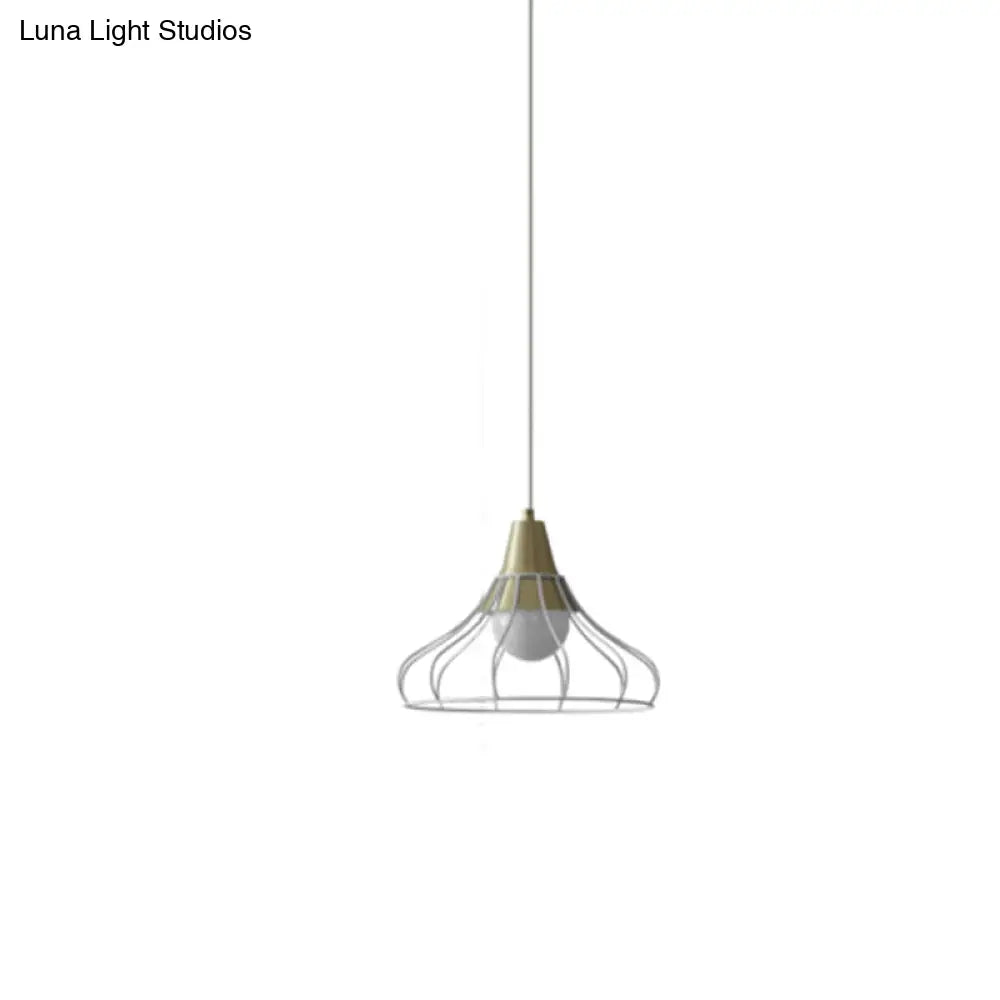 Modern Metal Cone Pendant Lighting - 1 Light Hanging Lamp With Wire-Cage Shade (9/13 Wide)