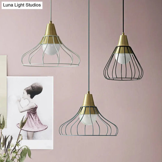 Modern Metal Cone Pendant Lighting - 1 Light Hanging Lamp With Wire-Cage Shade (9/13 Wide)