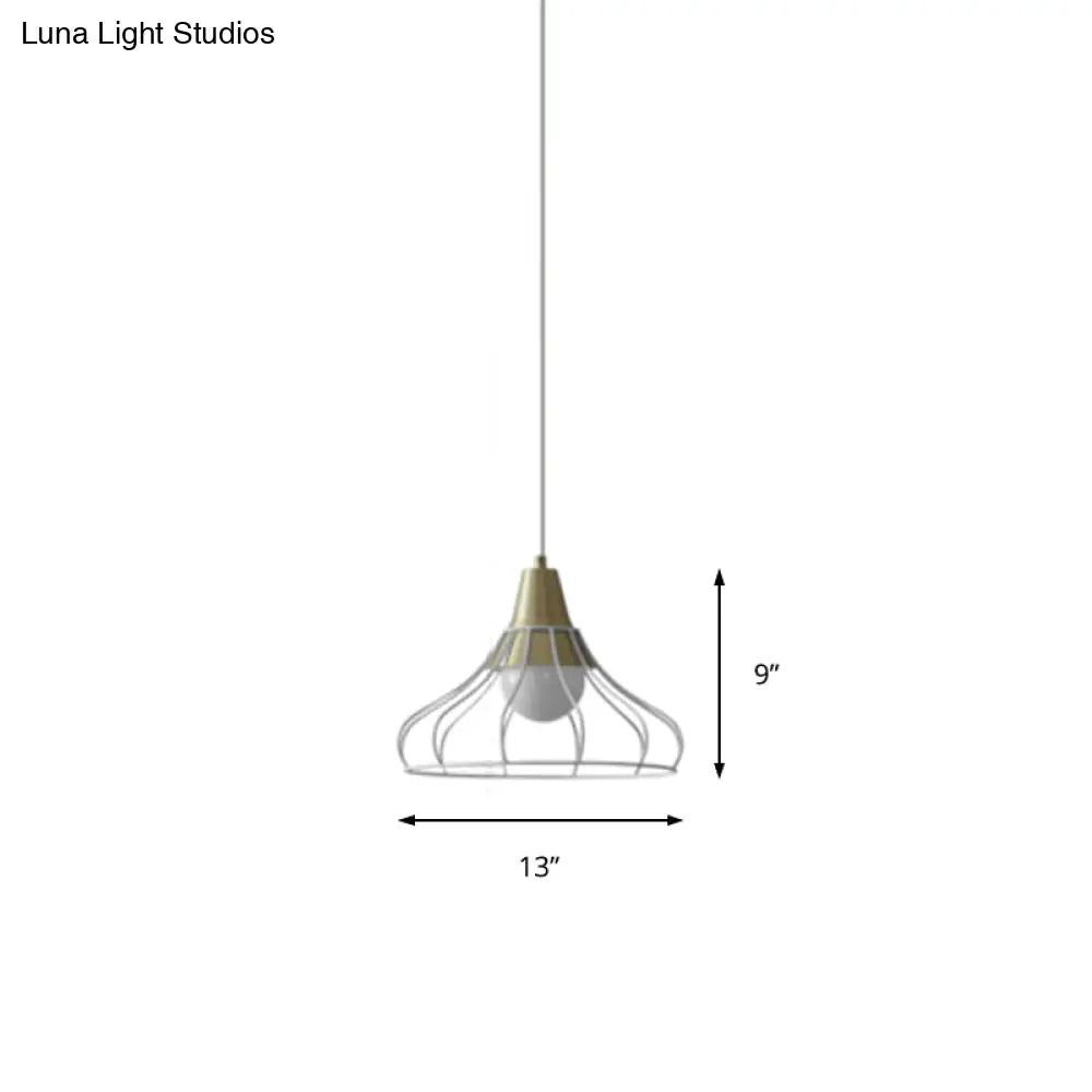 Modern Metal Cone Pendant Light With Wire-Cage Shade - 1 9’/13’ Wide