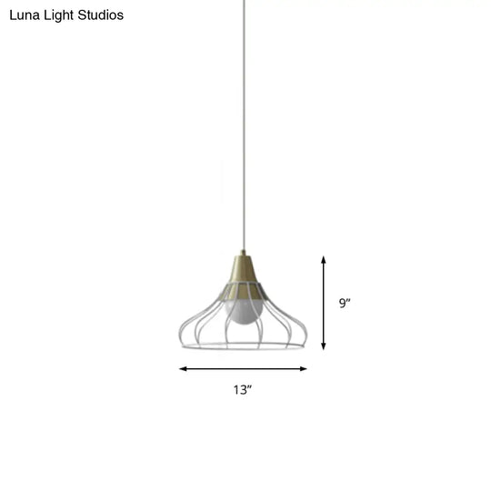 Modern Metal Cone Pendant Light With Wire-Cage Shade - 1 9’/13’ Wide