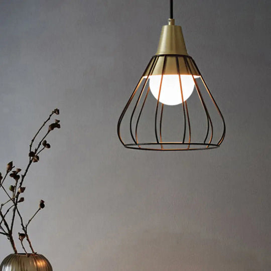 Modern Metal Cone Pendant Light With Wire-Cage Shade - 1 9’/13’ Wide Black / 9’