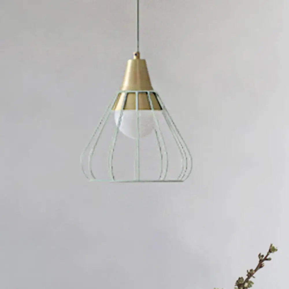 Modern Metal Cone Pendant Light With Wire-Cage Shade - 1 9’/13’ Wide White / 9’