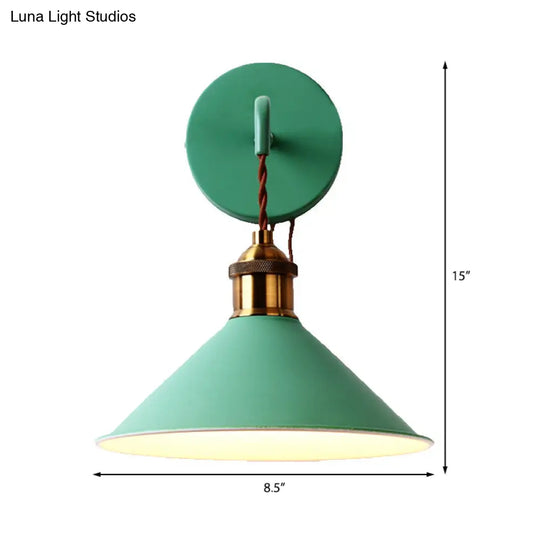 Modern Metal Cone Wall Light With Straight Arm For Hallway - Gray/Pink/Yellow/Green