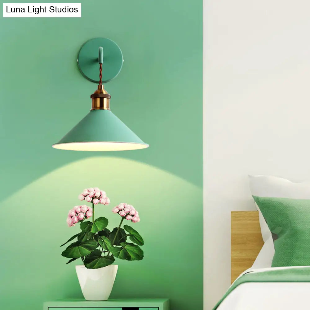 Modern Metal Cone Wall Light With Straight Arm For Hallway - Gray/Pink/Yellow/Green