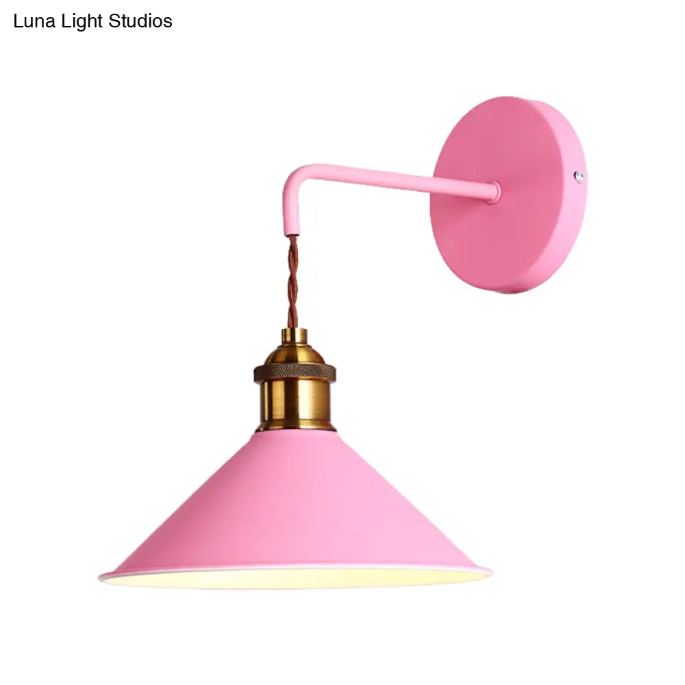 Modern Metal Cone Wall Light With Straight Arm For Hallway - Gray/Pink/Yellow/Green