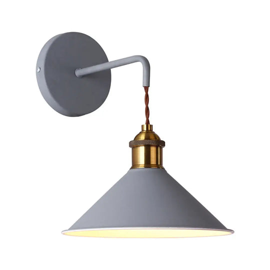 Modern Metal Cone Wall Light With Straight Arm For Hallway - Gray/Pink/Yellow/Green Grey