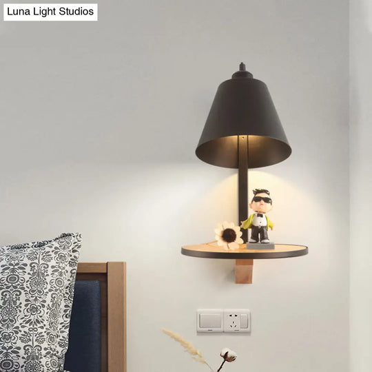 Modern Metal Cone Wall Sconce With Shelf - Bedroom Lamp