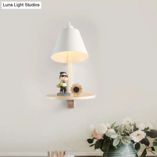 Modern Metal Cone Wall Sconce With Shelf - Bedroom Lamp