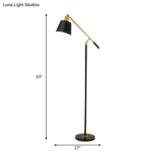 Modern Metal Conic Stand Floor Lamp With Balance Arm - Single Black Finish