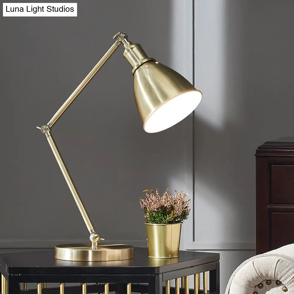 Modern Metal Conical Table Lamp With Swing Arm In Gold - Perfect Nightstand Lighting For Living Room