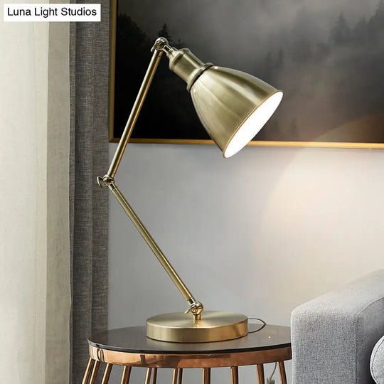 Modern Metal Conical Table Lamp With Swing Arm In Gold - Perfect Nightstand Lighting For Living Room