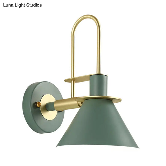 Modern Metal Conical Wall Mount Lamp With Arched Brass Arm - 1-Bulb Light Fixture