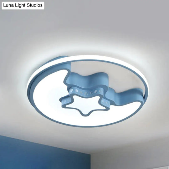 Modern Metal Crescent And Star Ceiling Mount Light - Flush For Nursing Room Blue / White
