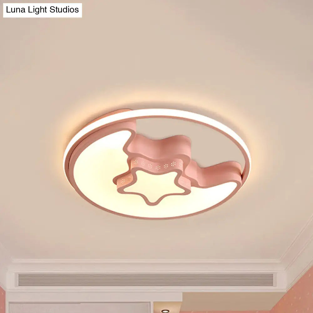Modern Metal Crescent And Star Ceiling Mount Light - Flush For Nursing Room Pink / White