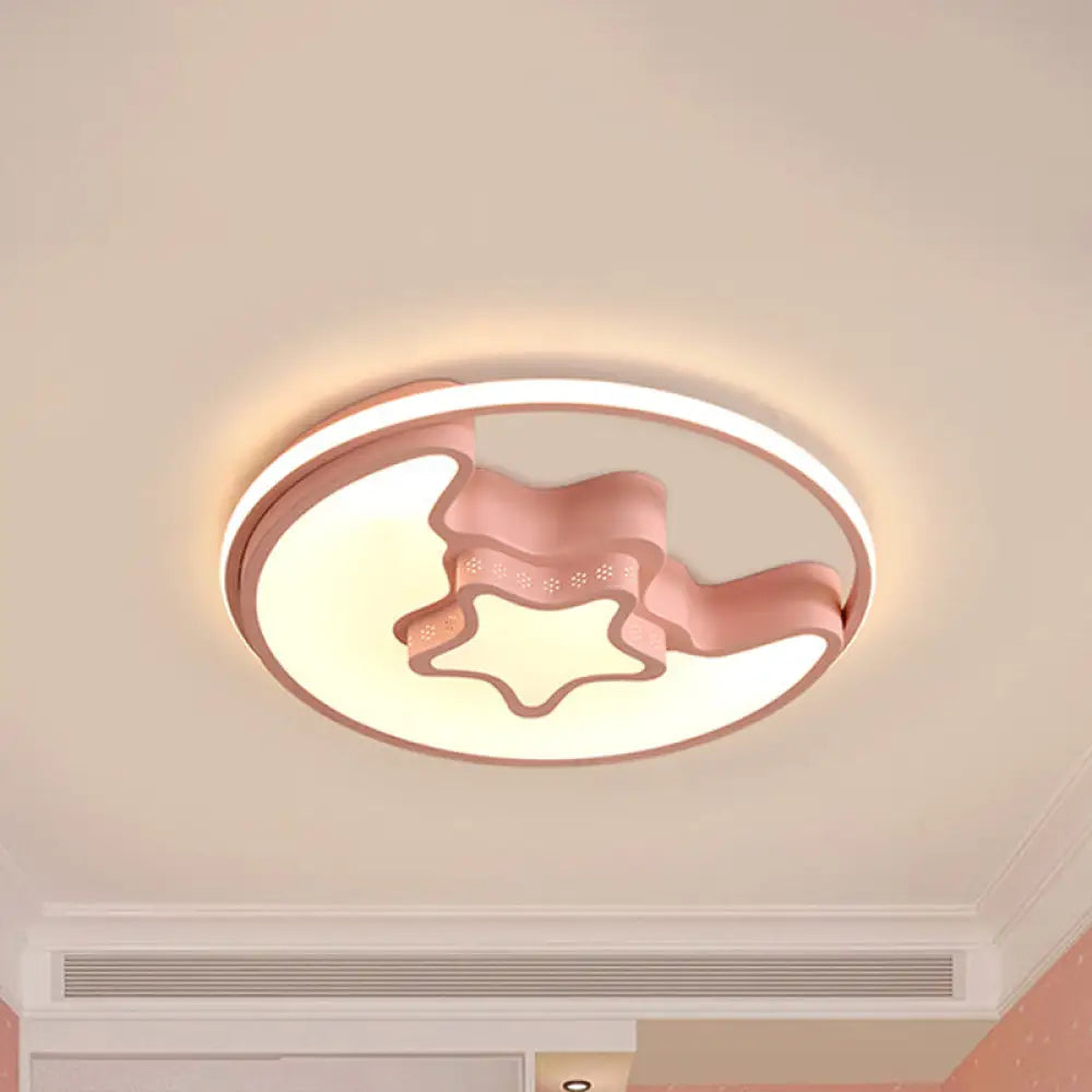Modern Metal Crescent And Star Ceiling Mount Light - Flush For Nursing Room Pink / White