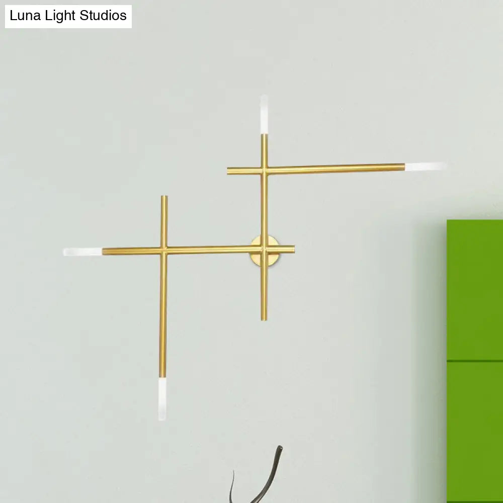 Modern Metal Crossed Lines Wall Sconce Light - 4-Light Black/Gold Lamp In Warm/White