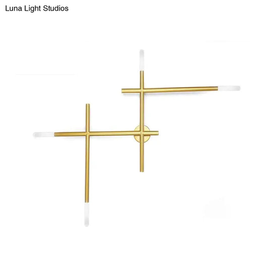 Modern Metal Crossed Lines Wall Sconce Light - 4-Light Black/Gold Lamp In Warm/White