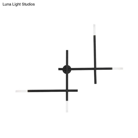 Modern Metal Crossed Lines Wall Sconce Light - 4-Light Black/Gold Lamp In Warm/White