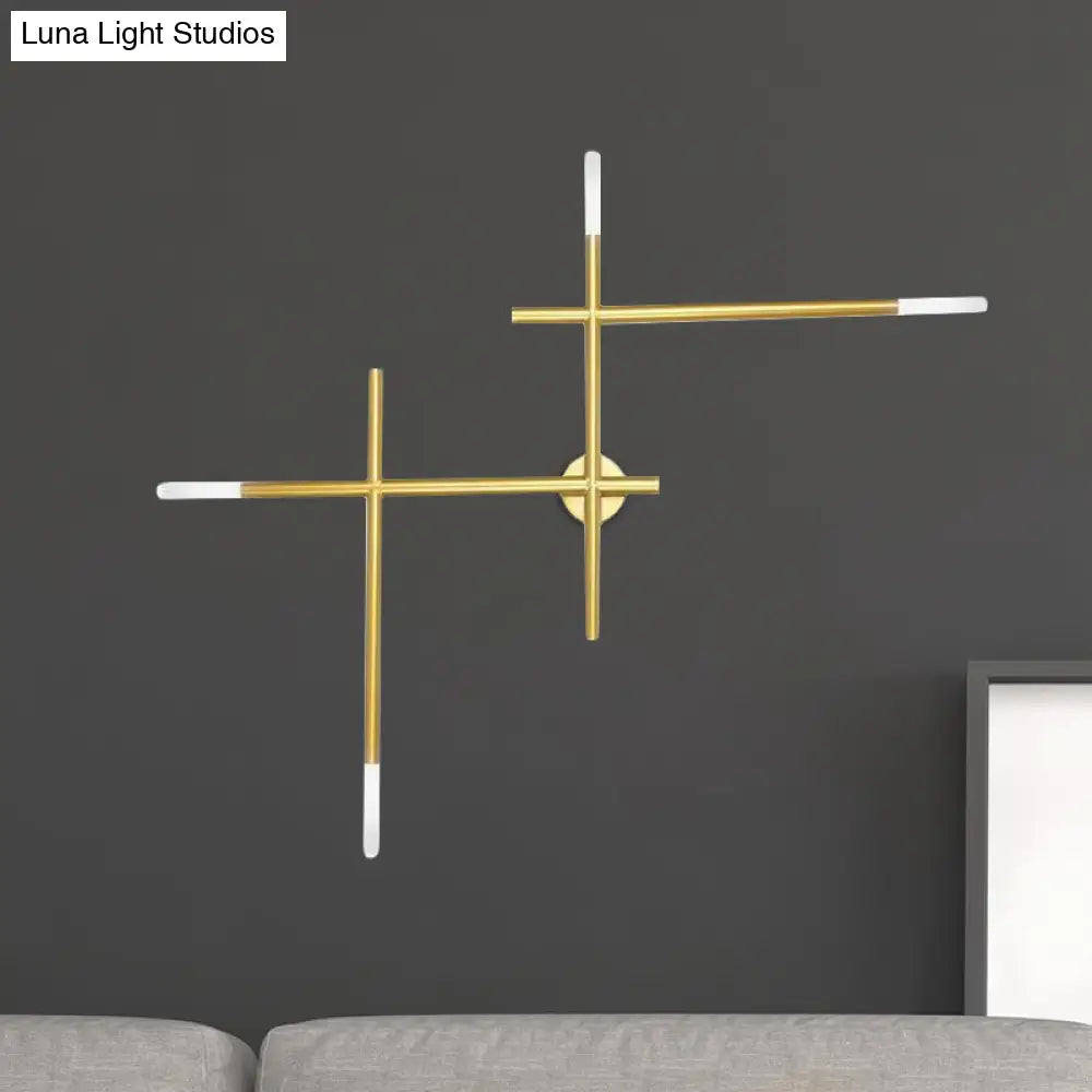 Modern Metal Crossed Lines Wall Sconce Light - 4-Light Black/Gold Lamp In Warm/White