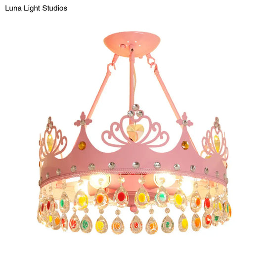 Modern Metal Crown Chandelier - 5-Light Pink/Gold Nursery Hanging Light Fixture