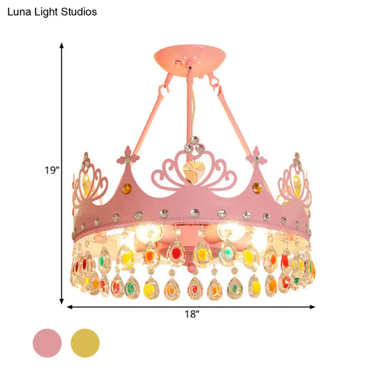 Modern Metal Crown Chandelier - 5-Light Pink/Gold Nursery Hanging Light Fixture