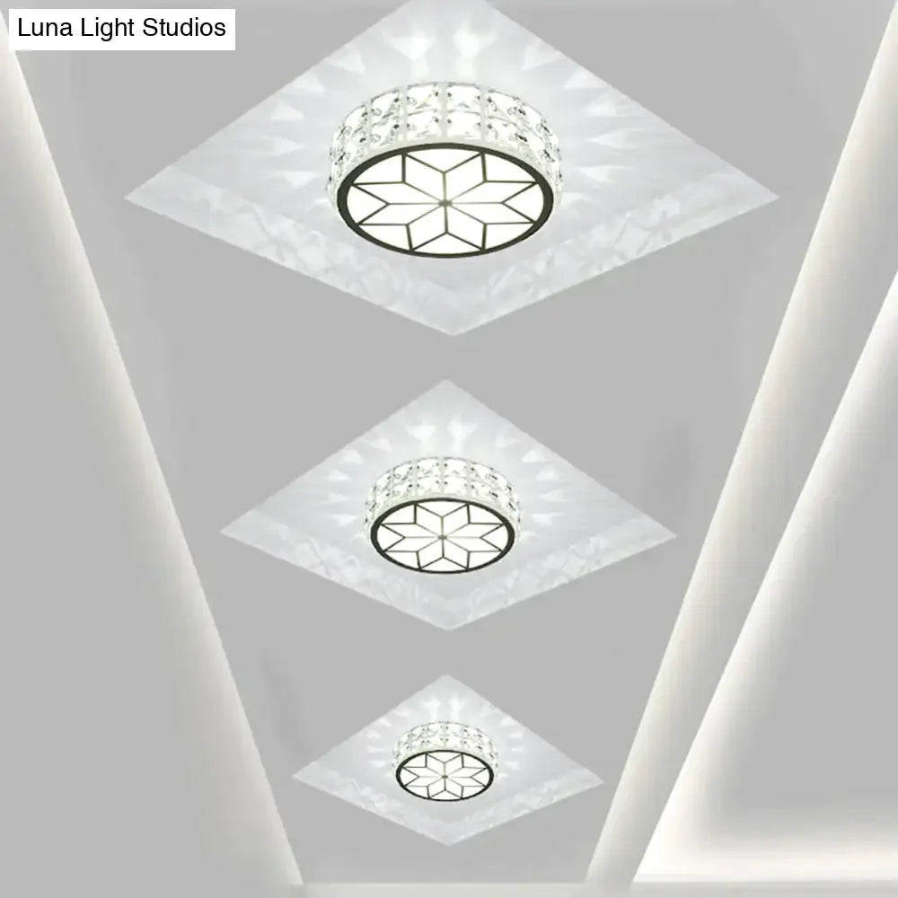 Modern Metal Crystal Ceiling Lamp For Hallway Dinning Room 6W/12W Glass Lampshade Round Aisle