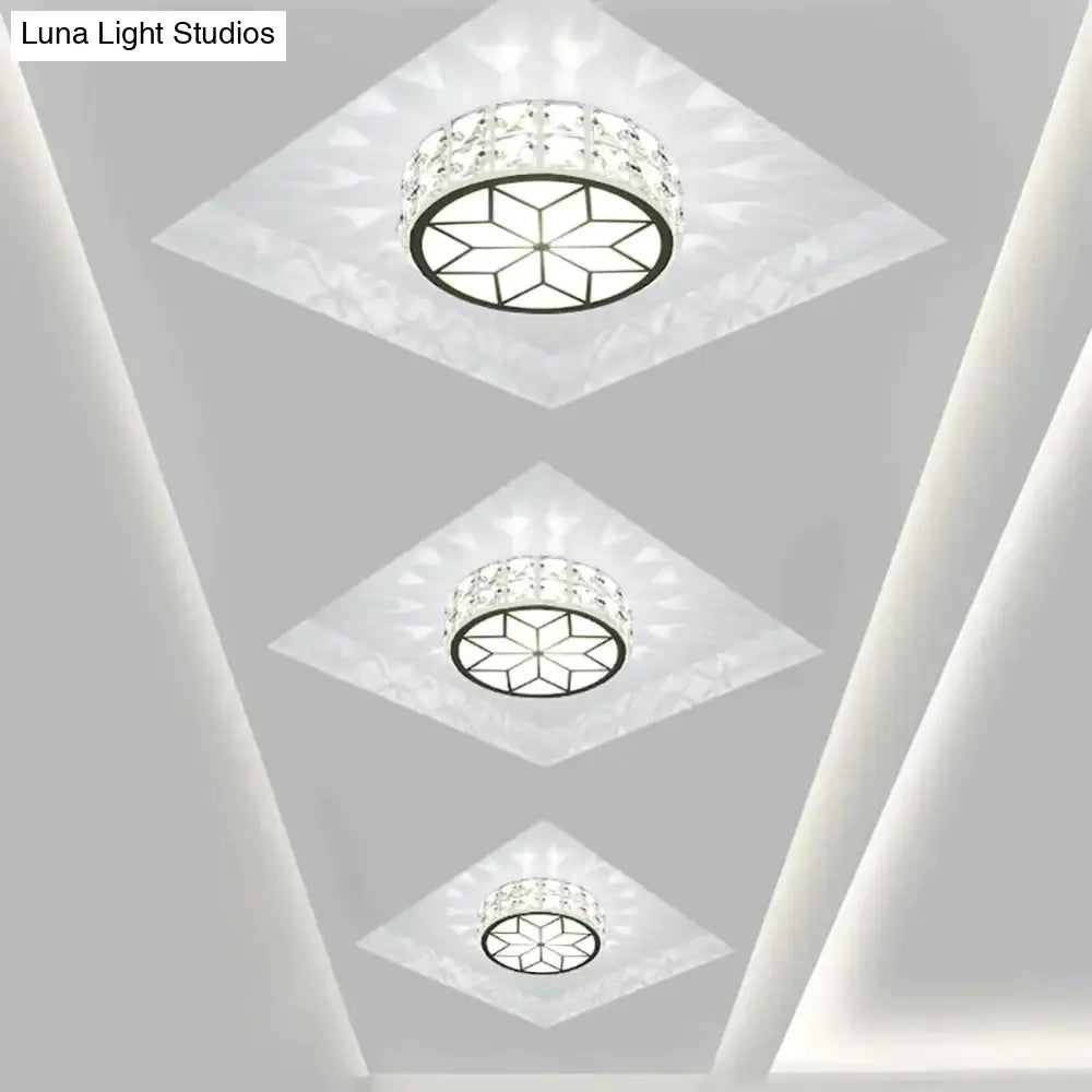 Modern Metal Crystal Ceiling Lamp For Hallway Dinning Room 6W/12W Glass Lampshade Round Aisle