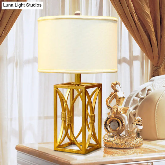 Modern Metal Cylinder Nightstand Light In Gold For Living Room