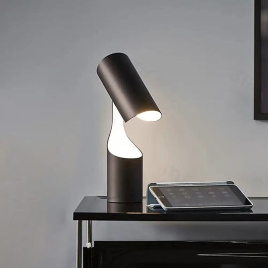 Modern Metal Cylindrical Task Light 1-Head Night Table Lamp In Black For Bedroom