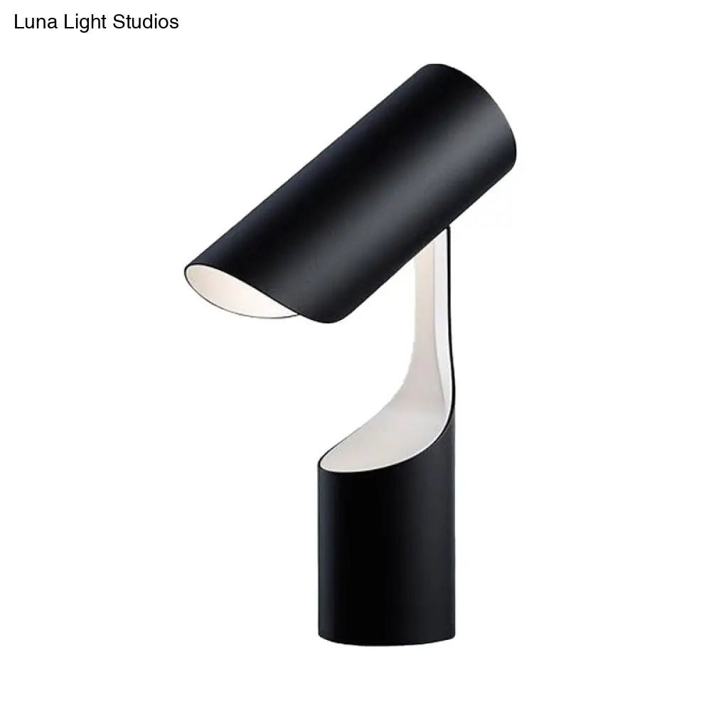 Modern Metal Cylindrical Task Light 1-Head Night Table Lamp In Black For Bedroom