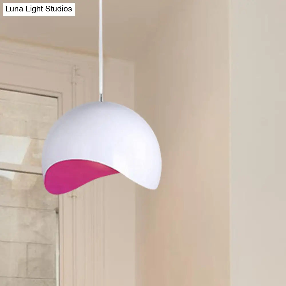 Modern Metal Dome Ceiling Light With Adjustable Height - Inner Pink/Yellow 1-Bulb Fixture 8/12 Width